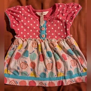 Matilda Jane polka dot and apple back to school tunic, size 12 to 18 months